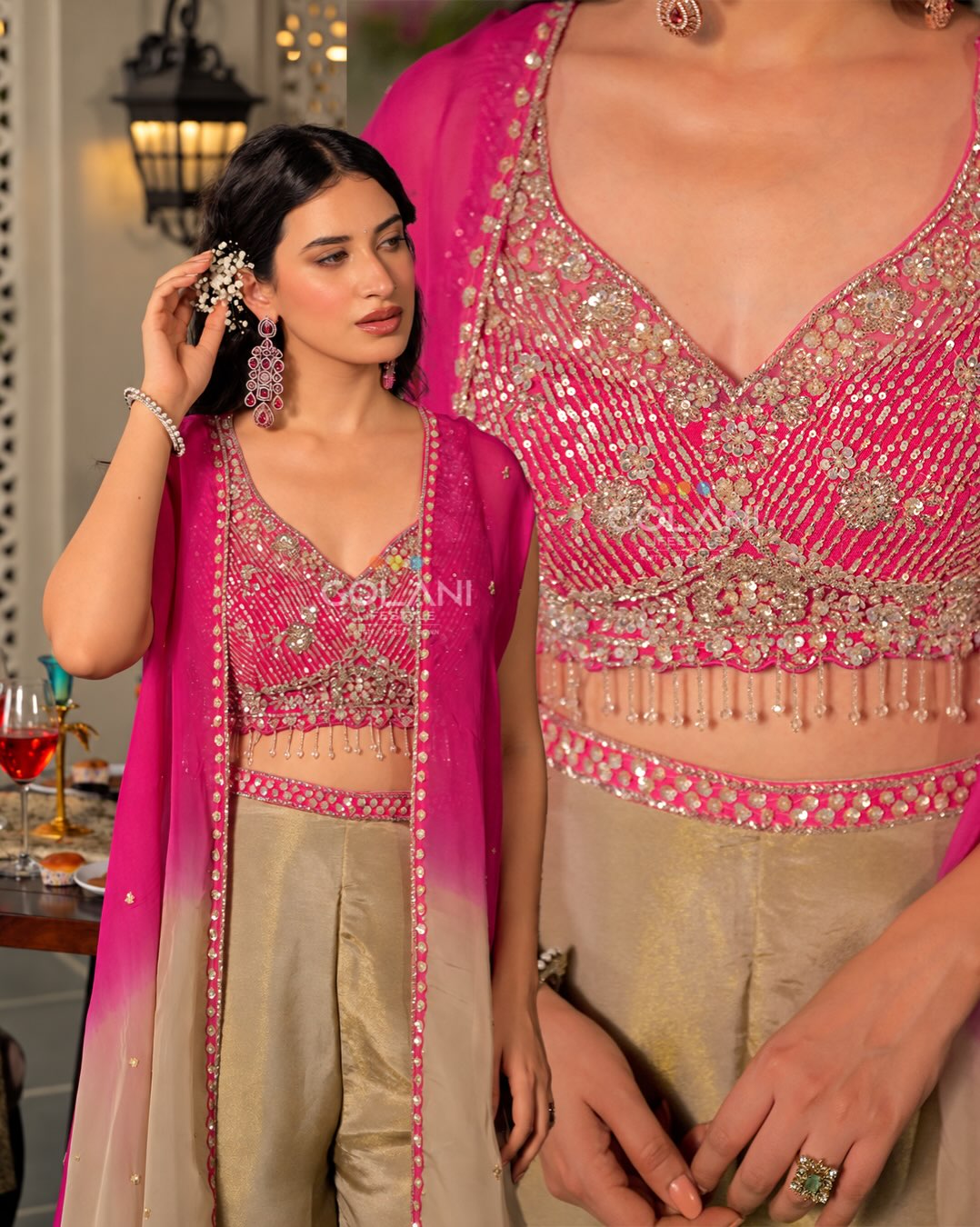 Shehnai Statement Pink & Gold Festive Suit