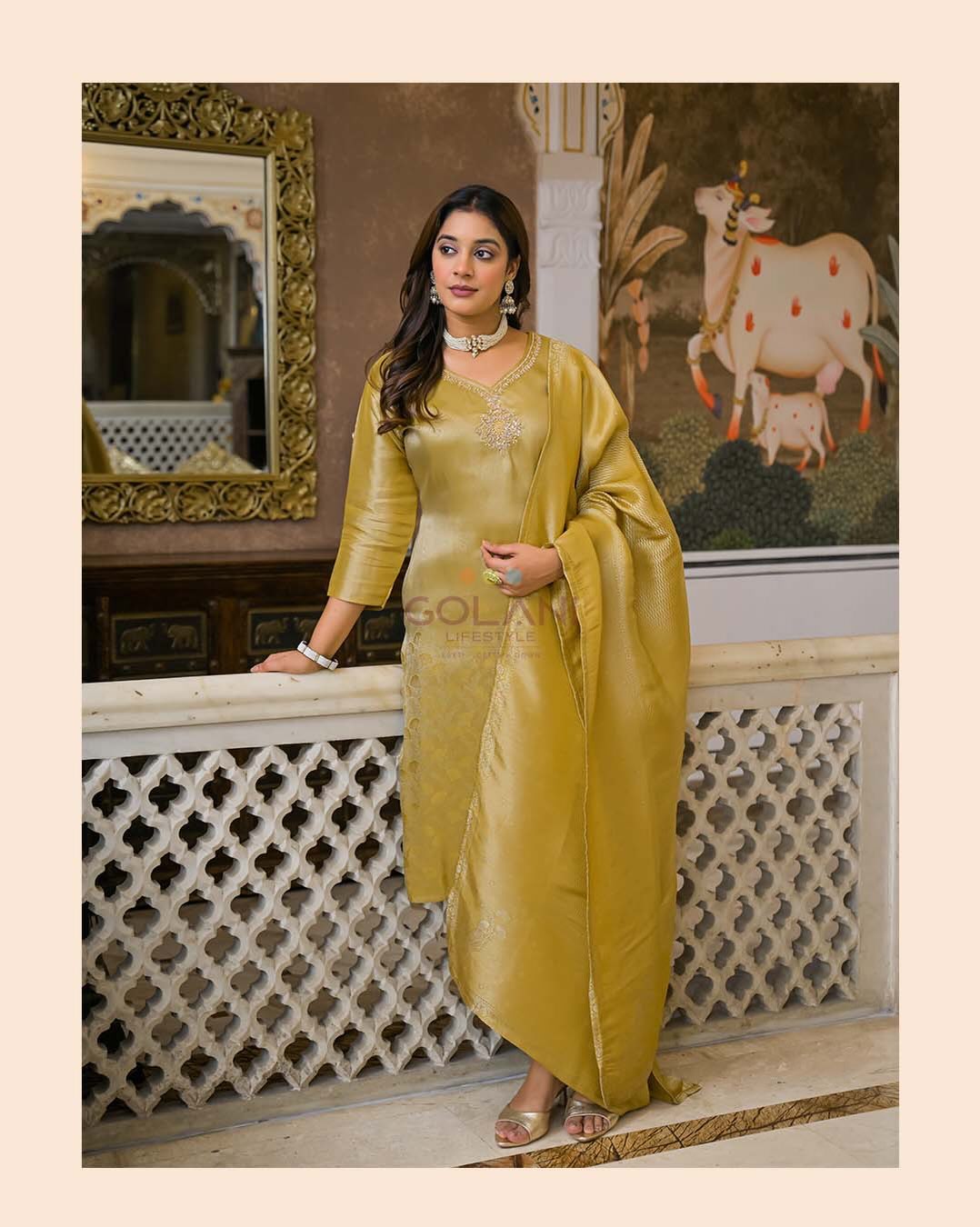 Golden Hues Shimmer Festive Dressing Kurti Set